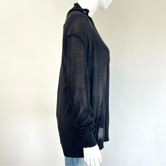 CLUB MONACO Black Sheer Knit Long Sleeves Open Front Lightweight Cardigan Sz M - Picture 10 of 16